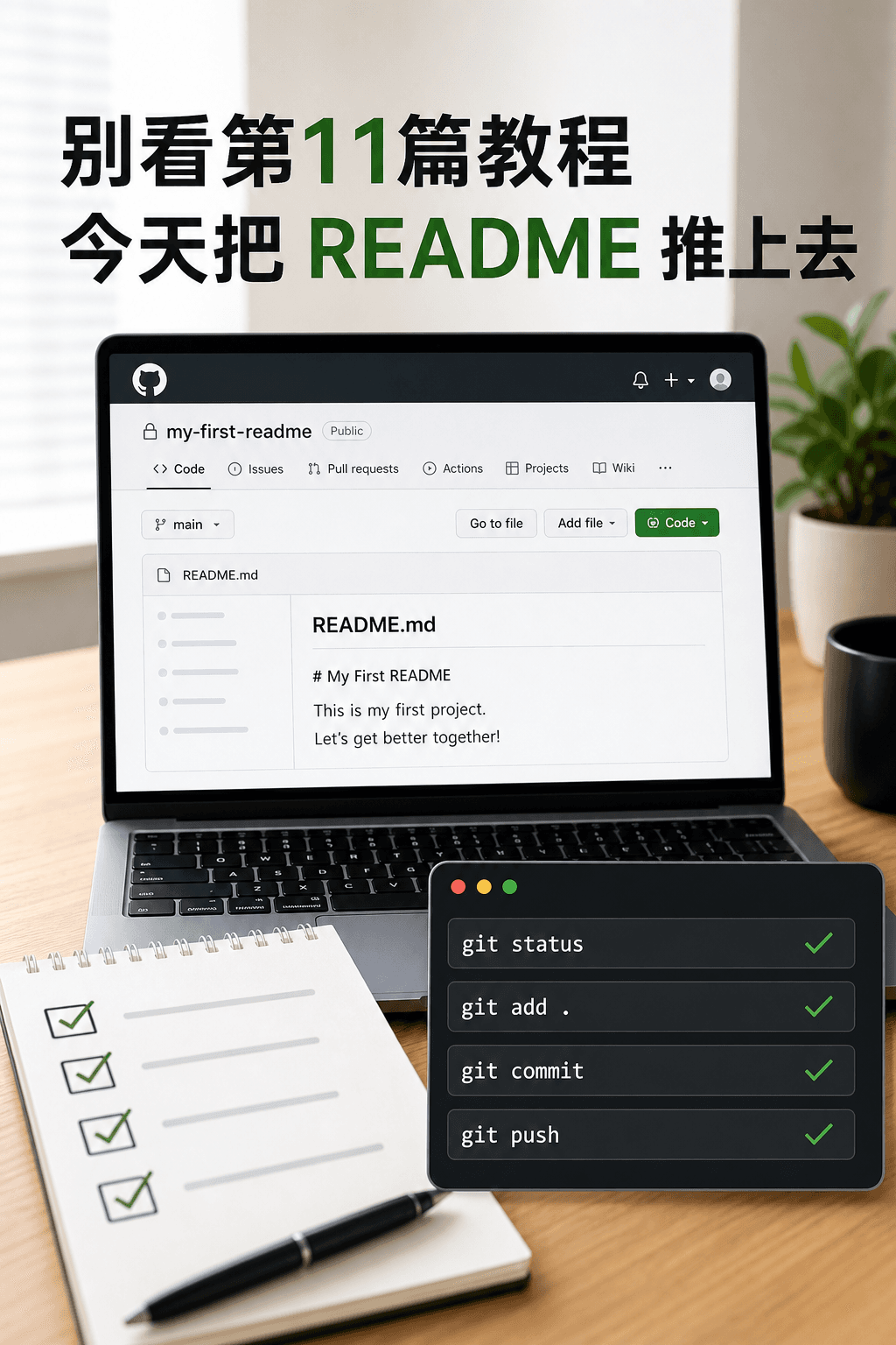 别看第 11 篇 GitHub 教程了:今天把 README 推上去