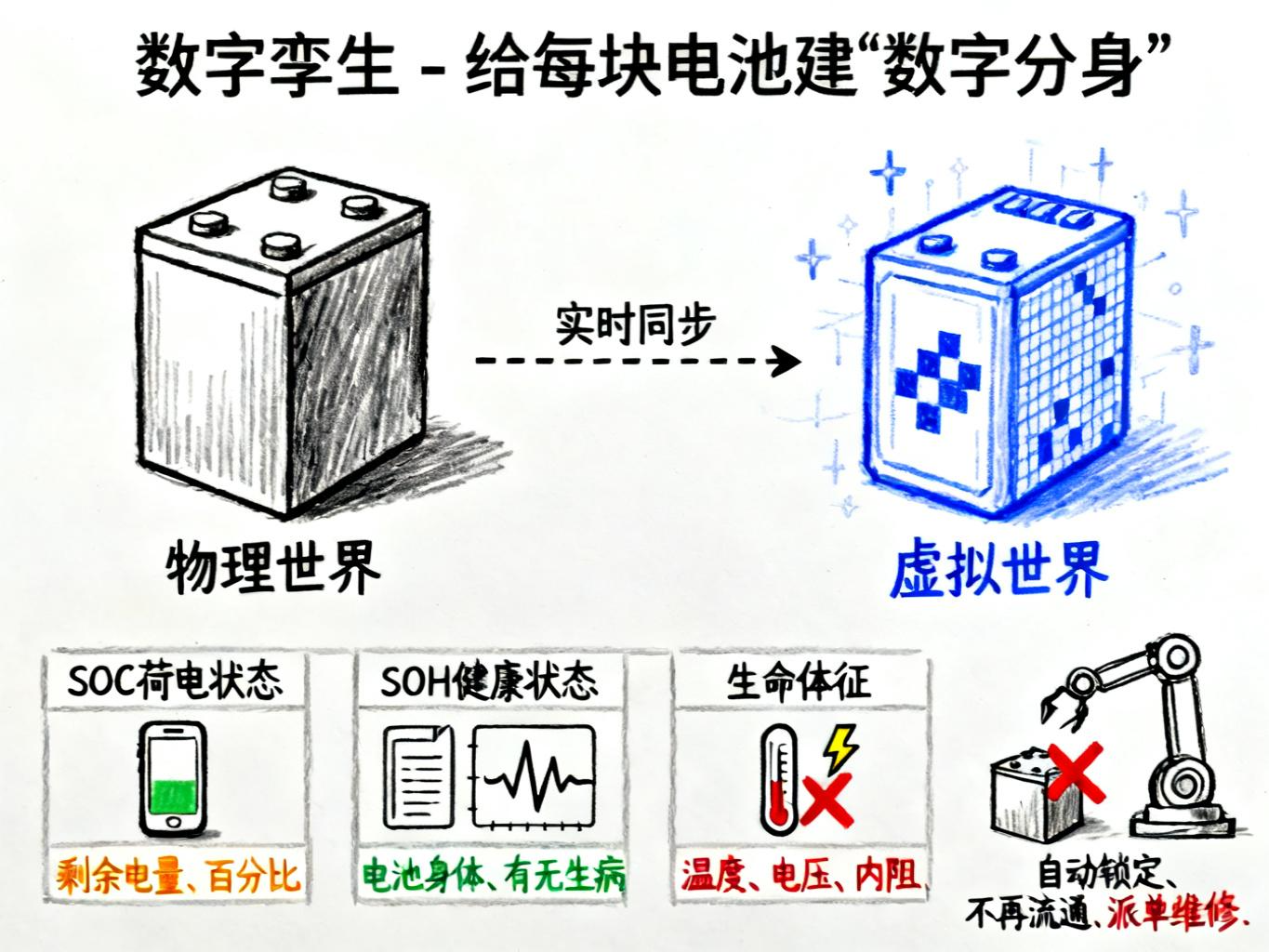 数字孪生-电池数字分身手绘笔记